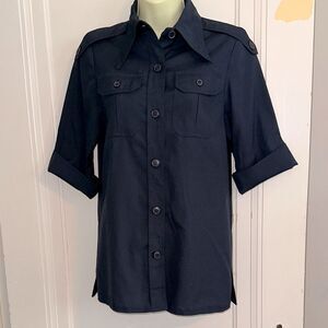Vintage 70s Breckinridge Very Dark Navy Blue Military‎ Look Short Sleeve Shirt
